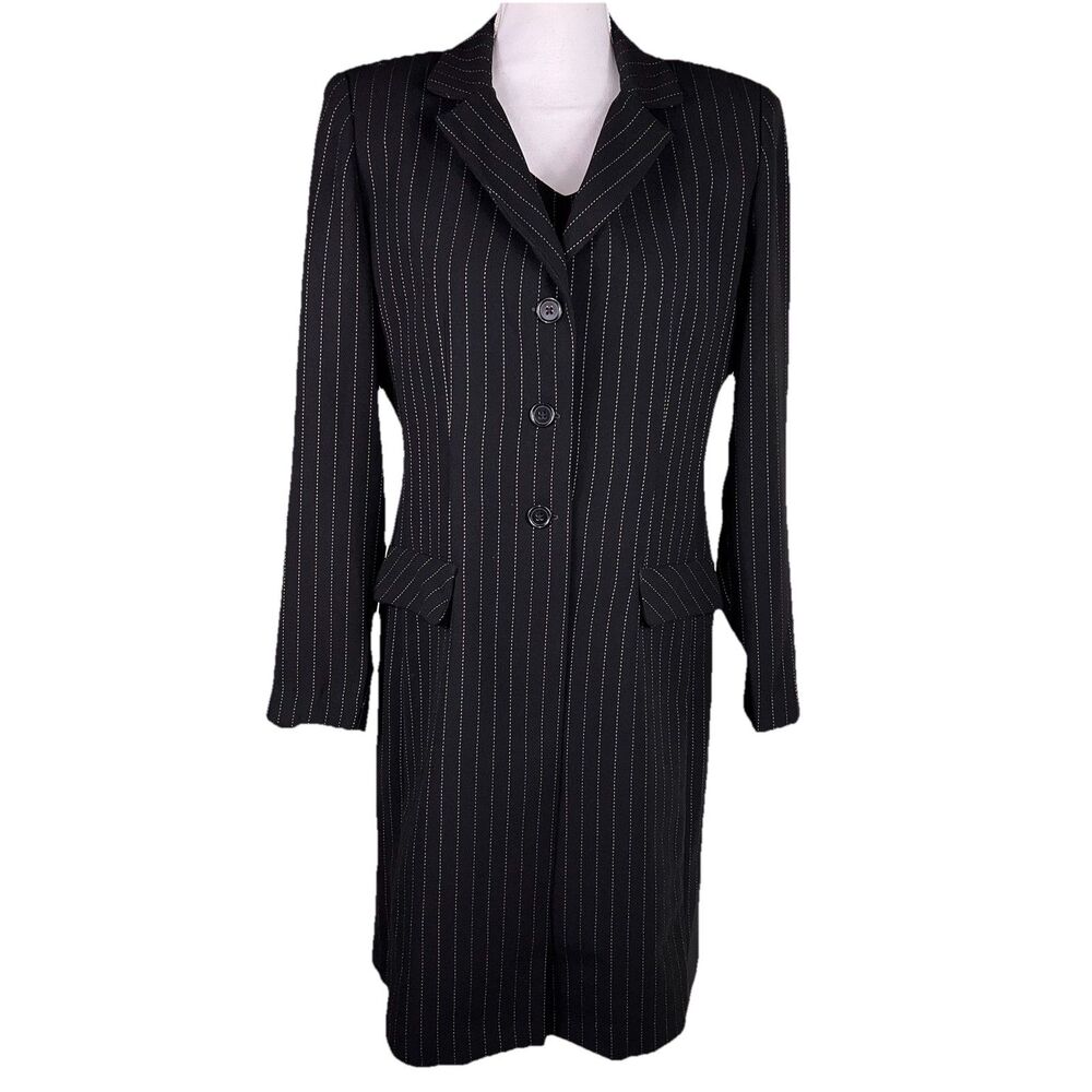 Danny & Nicole 2 Piece Pinstriped Black Suit Jacket & Dress Size 10 Petite